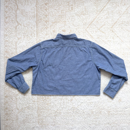 Scrap Button Down - Chambray Denim w/ Dark Panel & Red Floral
