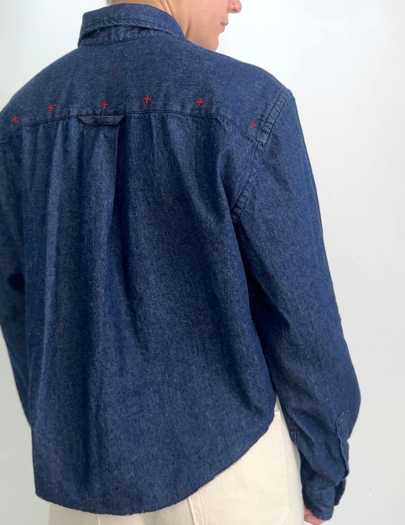 Scrap Button Down - Dark Denim w/ Pale Panel & Ochre Floral