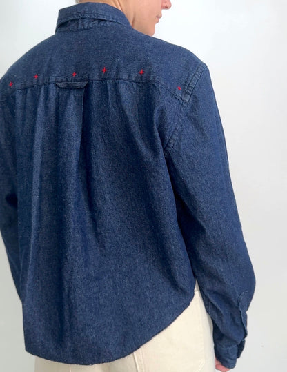 Scrap Button Down - Dark Denim w/ Pale Panel & Ochre Floral