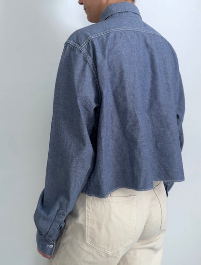 Scrap Button Down - Chambray Denim w/ Dark Panel & Red Floral